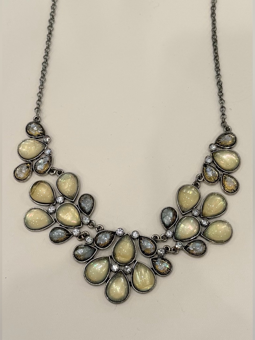 Charming Charlie Silver Tone Yellow Opaline Cabochon Bib Statement Necklace